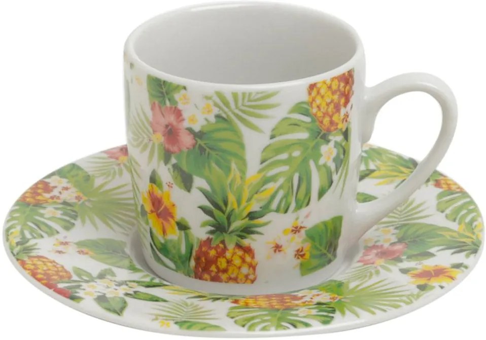Conjunto 6 Xícaras Porcelana para Café com Pires Pineapple Party 90ml