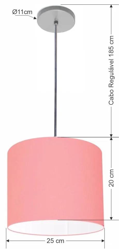 Luminária Pendente Vivare Free Lux Md-4107 Cúpula em Tecido - Rosa-Tela - Canopla cinza e fio transparente