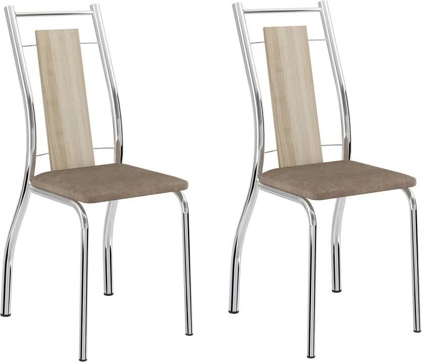 Cadeiras para Cozinha Kit 2 Cadeiras 1720 Anis/Camurça Conhaque Cromado - Carraro Móveis