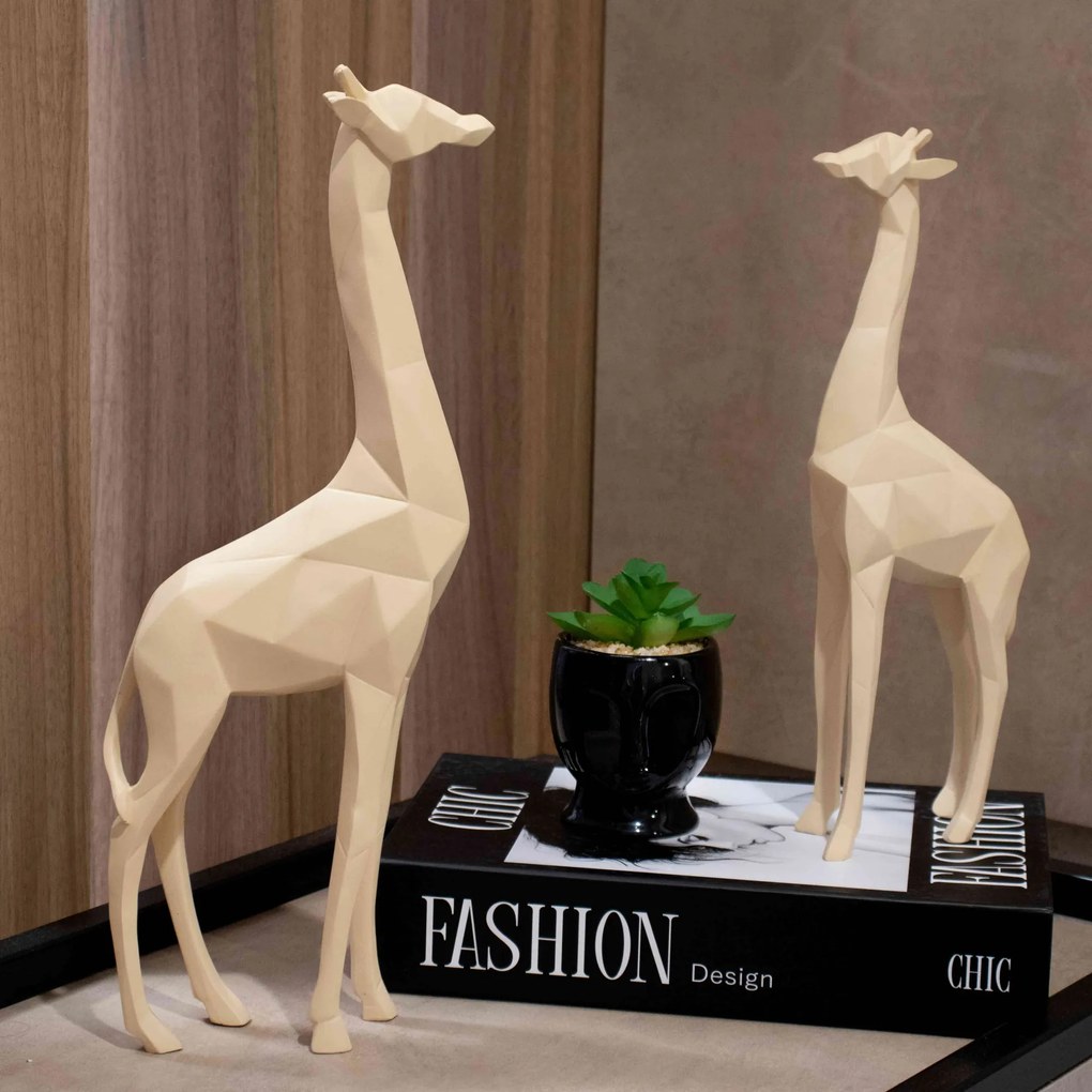 Escultura Decorativa Girafa Bege 30x10x4,5 cm - D'Rossi