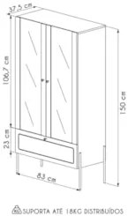 Cristaleira 2 Portas de Vidro Pé Metal Arlo A10 Nero/Dourado - Mpozena