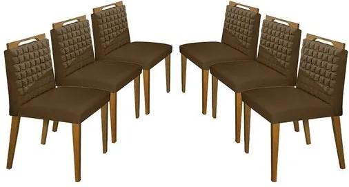 Kit 6 Cadeiras de Jantar Estofada Marrom em Veludo Birlik