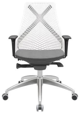 Cadeira Office Bix Tela Branca Assento Poliéster Cinza Autocompensador Base Alumínio 95cm - 64013 Sun House