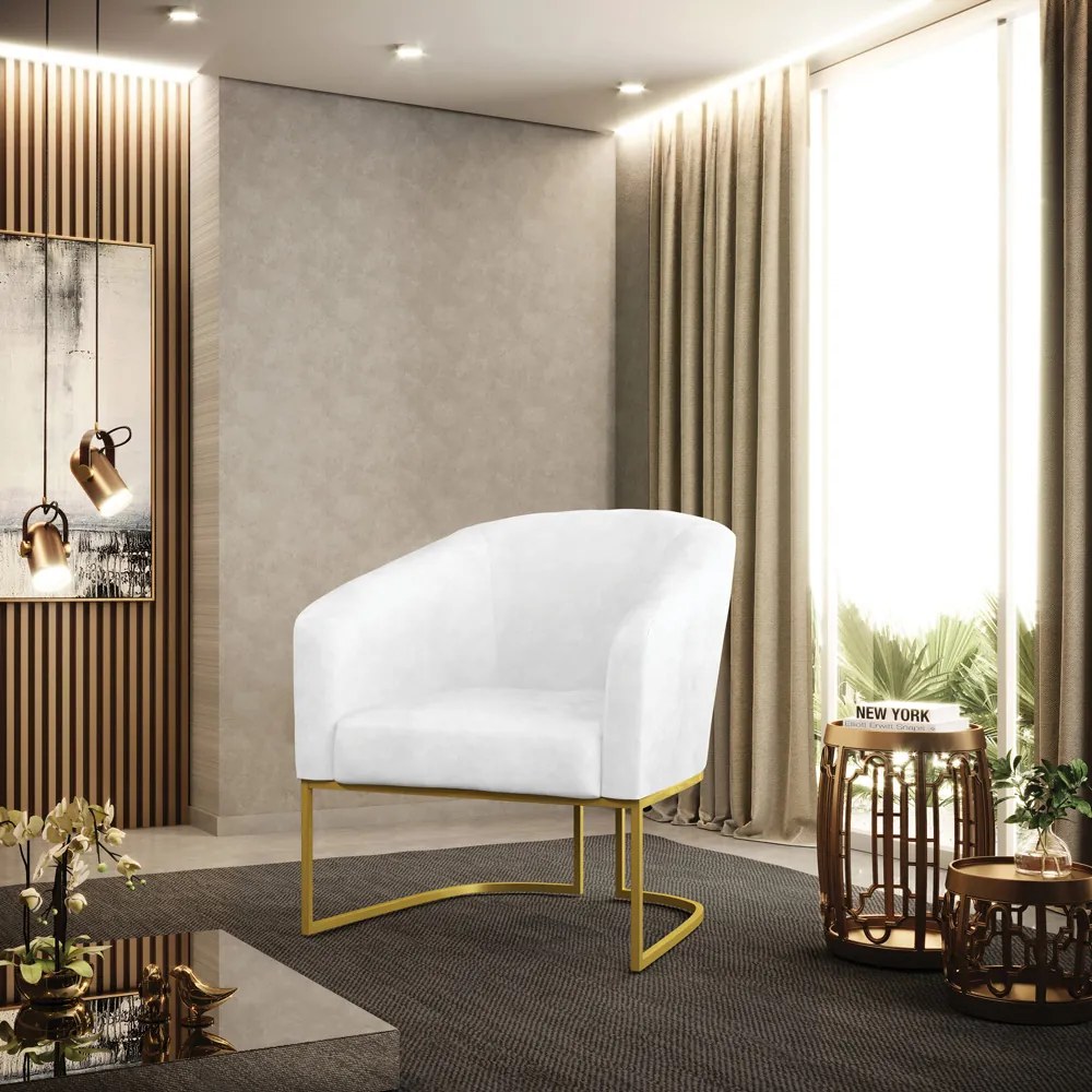 Poltrona Decorativa Industrial Dourado kit 2 Stella Sintético PU D03 - D'Rossi - Branco