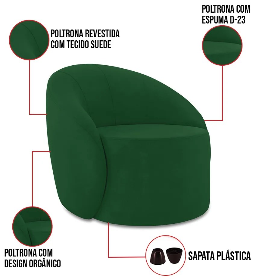 Poltrona Decorativa Orgânica Kit 2 Lua Suede D03 - D'Rossi - Verde