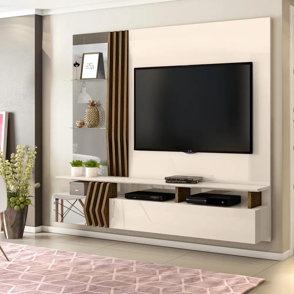 Painel Tv Home Loris Creme Tronco Ripado para TVs até 55" Dj Móveis