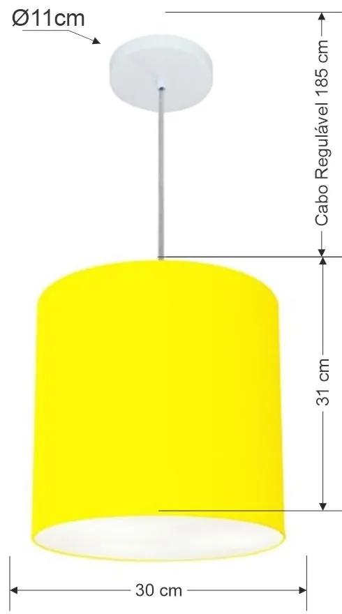 Lustre Pendente Cilíndrico Md-4036 Cúpula em Tecido 30x31cm Amarelo - Bivolt