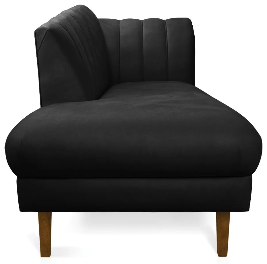 Divã Recife Suede Preto 165 cm Pés Chanfrado Castanho - D'Rossi