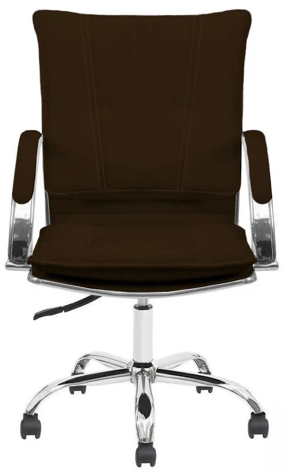 Kit 2 Cadeiras de Escritório Diretor Desenho Italiano Steven em Aço Cromado Base Giratória Marrom G31 - Gran belo