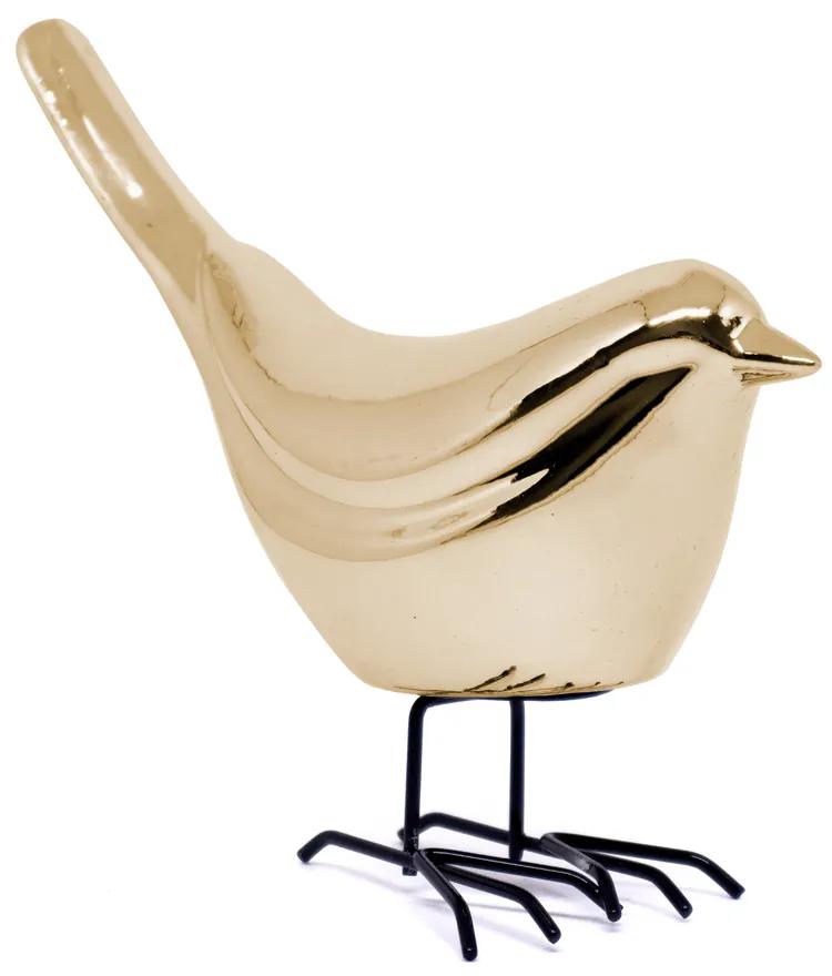 Pássaro em Cerâmica Decorativo Dourado 15x18x7 cm - D'Rossi