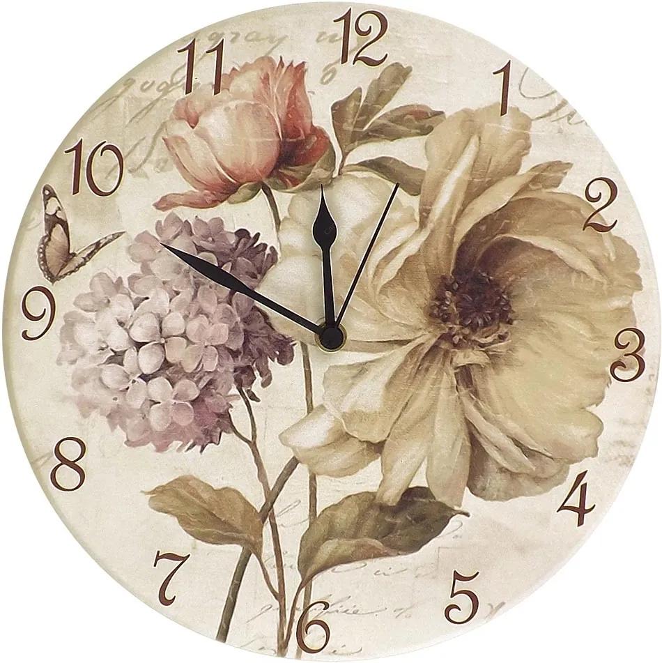 Relógio de Parede Flores Vintage em Madeira MDF - 28 cm