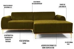 Sofá 230cm 4 Lugares com Chaise Direito Pés Gold Molino C-260 Veludo M