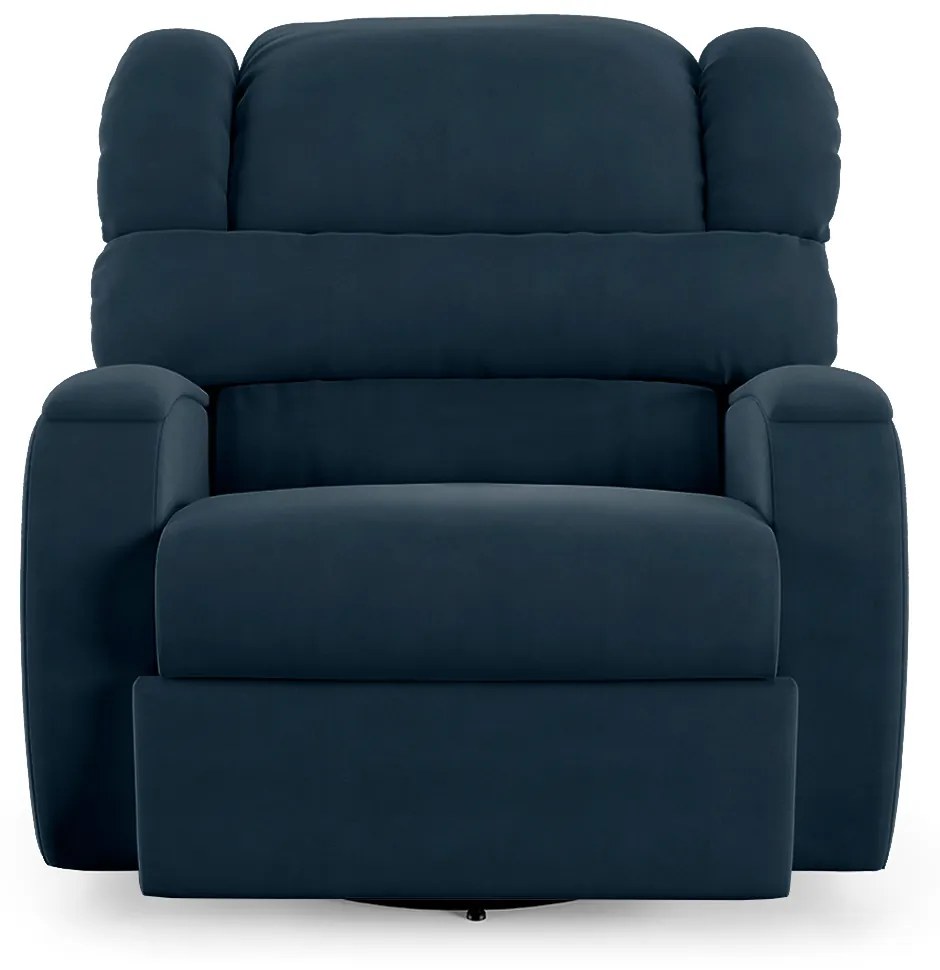 Poltrona do Papai Sala de Cinema Reclinável Kylie Glider Manual Giratória Massagem USB Veludo Azul G23