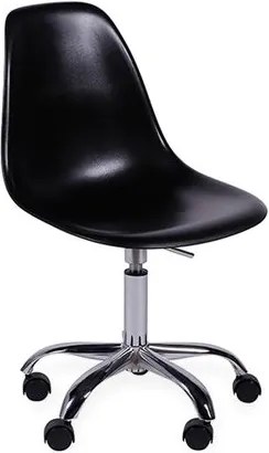 Cadeira Decorativa Cromada com Rodízios, Preto, Eames