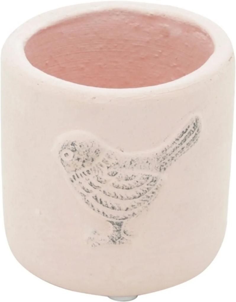 Vaso de Cerâmica Rosa Embossed Bird Pequeno Urban Home
