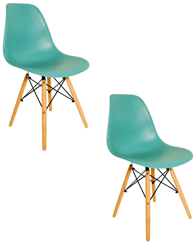 Cadeira Sala de Jantar kit2 Eiffel Eames Base Madeira Azul Turquesa R02 - D'Rossi