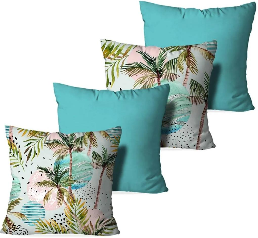 Kit 4 Capas Love Decor para Almofadas Decorativas Palm Trees Multicolorido Azul