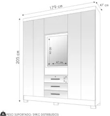 Guarda Roupa Casal com Espelho 6 Portas Reino Unido Malbec - Incorplac