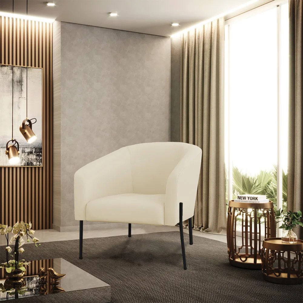Poltrona Decorativa Pé de Ferro Preto Kit 2 Stella Cotelê Ext/Veludo D03 - D'Rossi - Off White