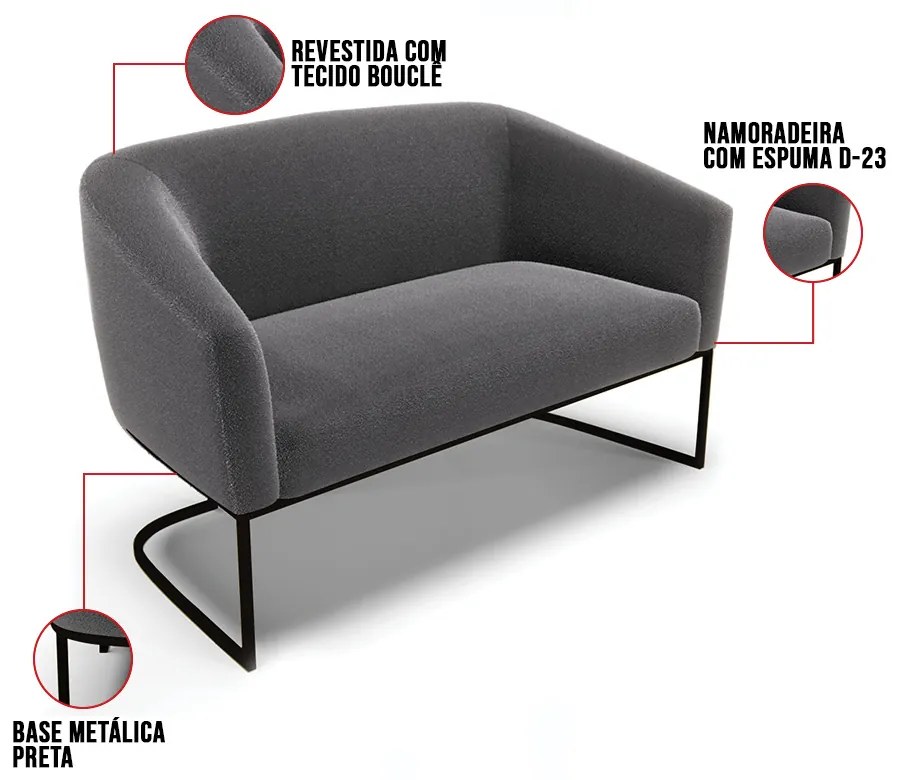 Namoradeira e 2 Poltronas Industrial Preto Stella Bouclê Grafite D03 - D'Rossi