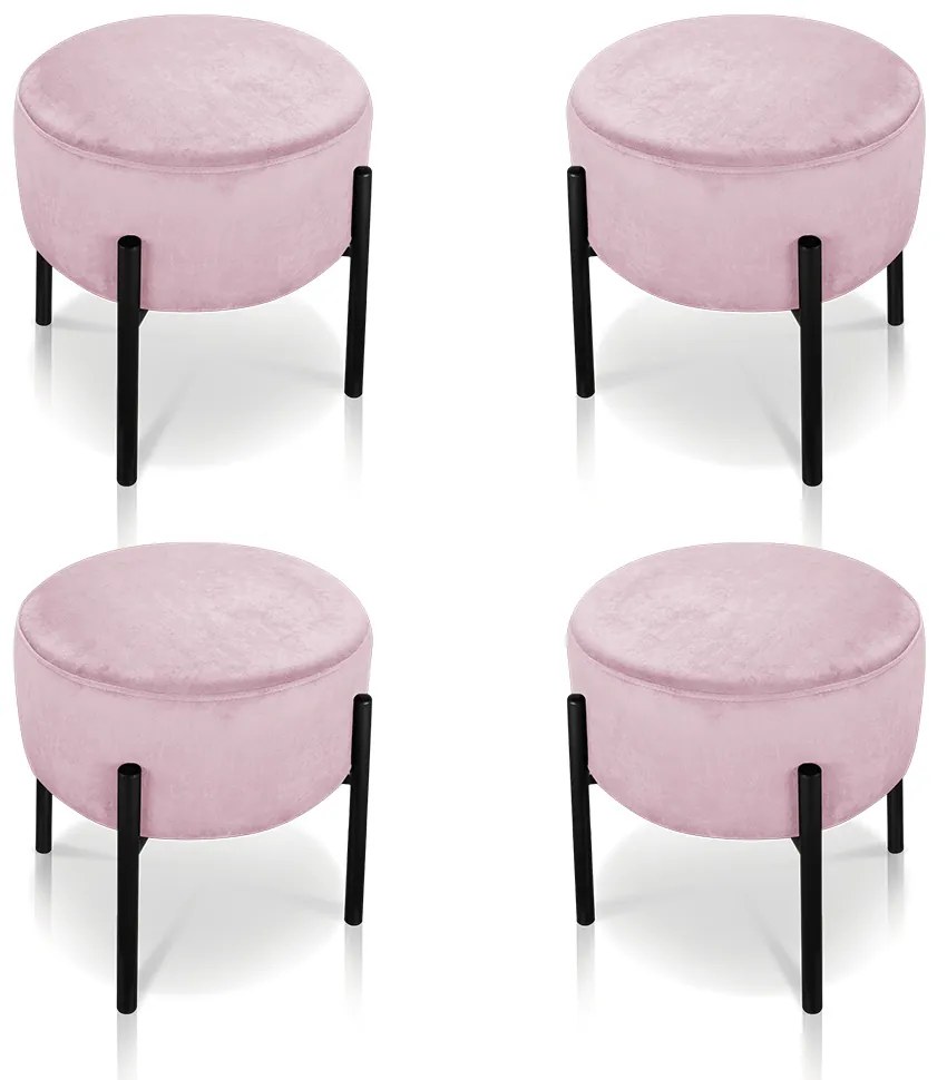 Puff Banqueta Decorativo Industrial Preto Kit 4 Iron Suede D03 - D'Rossi - Rosa Bebê