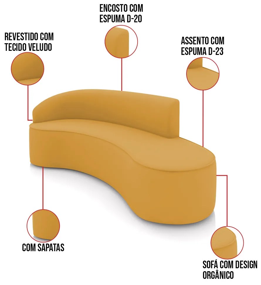 Sofá 4 Lugares Orgânico 220cm Morgan e 2 Poltronas Lua Veludo D03 - D'Rossi - Mostarda
