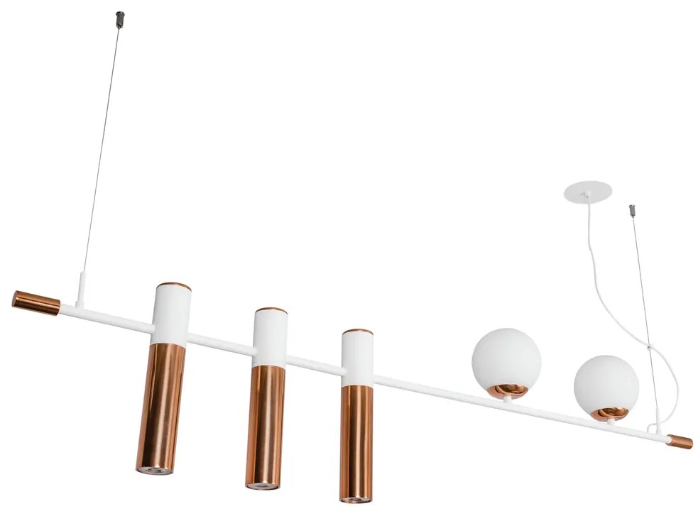 Pendente Vittu 150X30Cm 3Xmr16 Gu10 + 2Xe27 G45 / Cabo Aço Chumbador +... (BZ-M - Bronze Metálico, FOSCO)