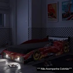 Cama Infantil Carro 100%MDF com Faróis LED Racing Car P13 Vermelho - M