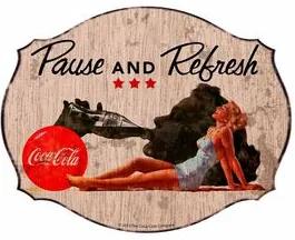Placa de Parede em MDF Coca-Cola Blond Lady Pause Refresh Vintage