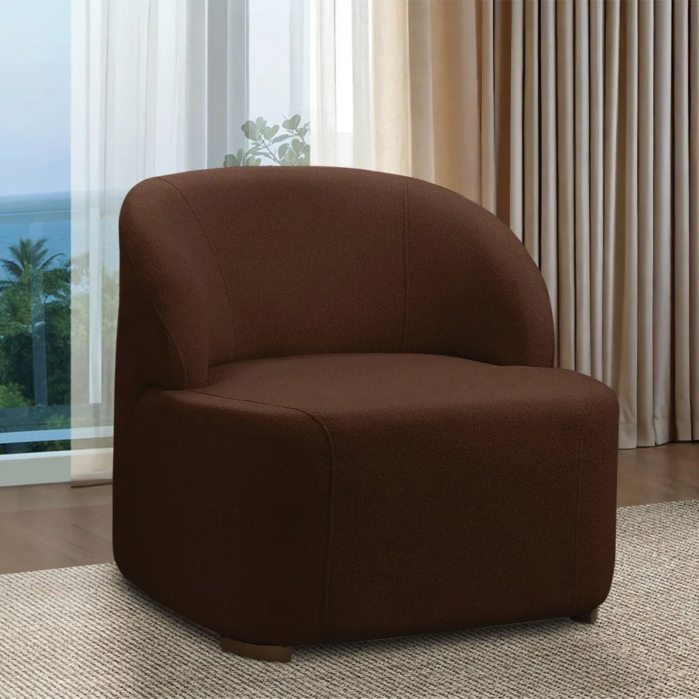 Poltrona Decorativa Orgânica para Sala Diully Bouclê Marrom E03 - D'Rossi
