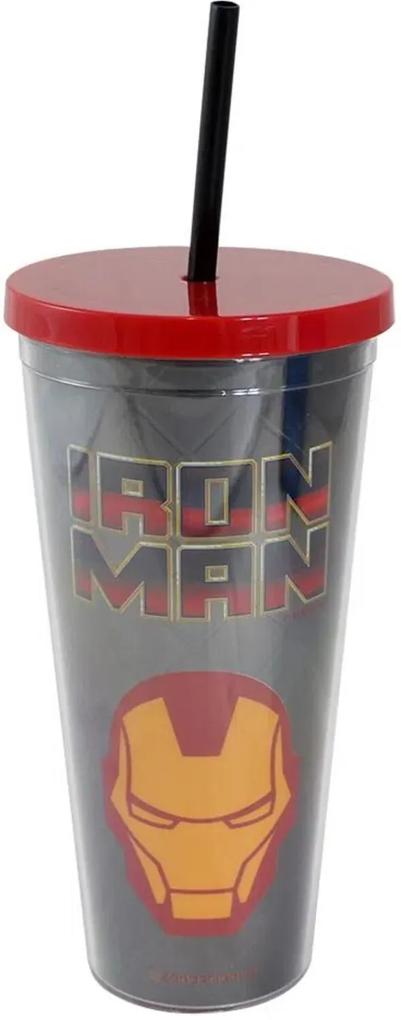 Copo Canudo Iron Man Metálico Incolor