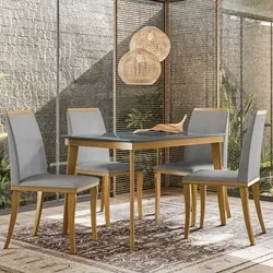 Conjunto Sala de Jantar Mesa Coyle com 6 Cadeiras Medalhão - Wood Prime  44669