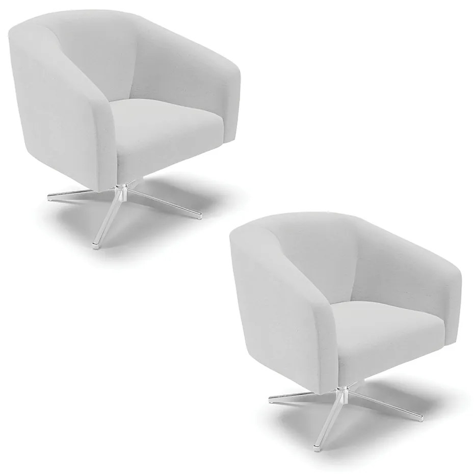 Poltrona Decorativa Giratória Cromada Kit 2 Stella Linho D03 - D'Rossi - A05 Cinza