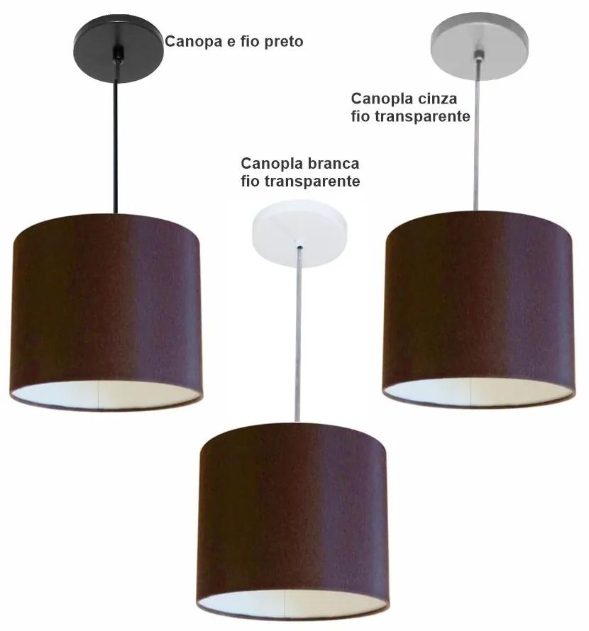 Luminária Pendente Vivare Free Lux Md-4106 Cúpula em Tecido - Café - Canopla cinza e fio transparente