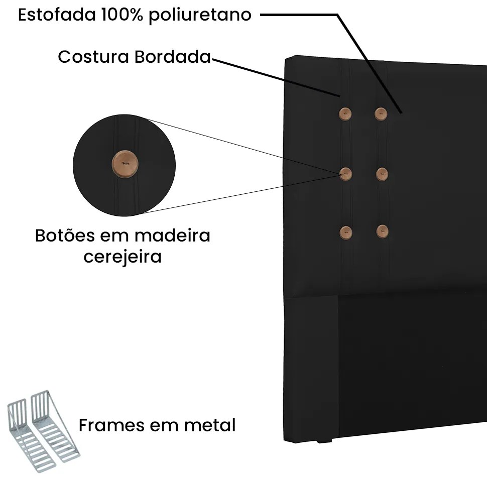 Cabeceira Gênova Para Cama Box Solteiro 90 cm Corino Preto - D'Rossi