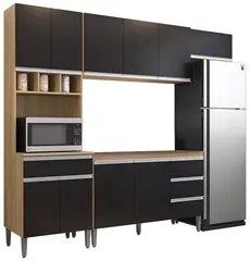 Cozinha Modulada 4 Peças Balcão sem Tampo 120cm Andréia Amêndoa/Preto