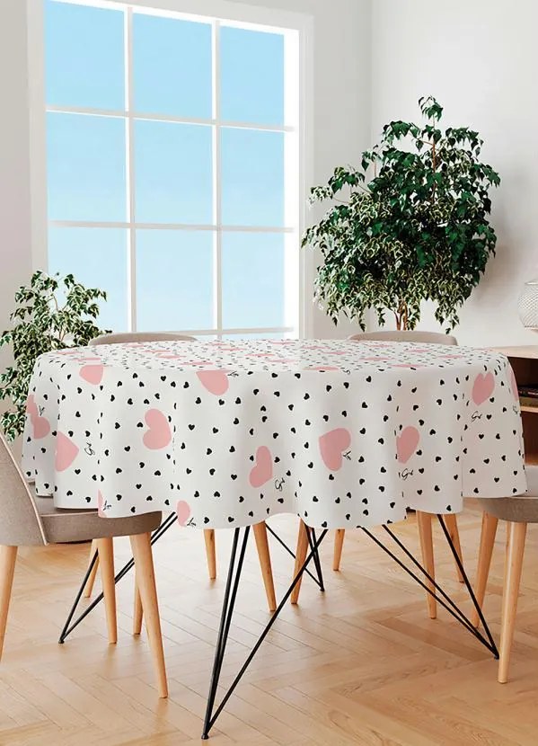 Toalha de Mesa Redonda Coração 145 Cm