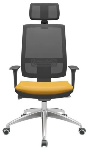 Cadeira Office Brizza Tela Preta Com Encosto Assento Facto Dunas Amarelo Autocompensador 126cm - 63003 Sun House