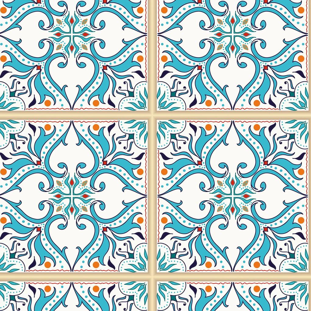 Papel de parede adesivo arabesco azul e branco