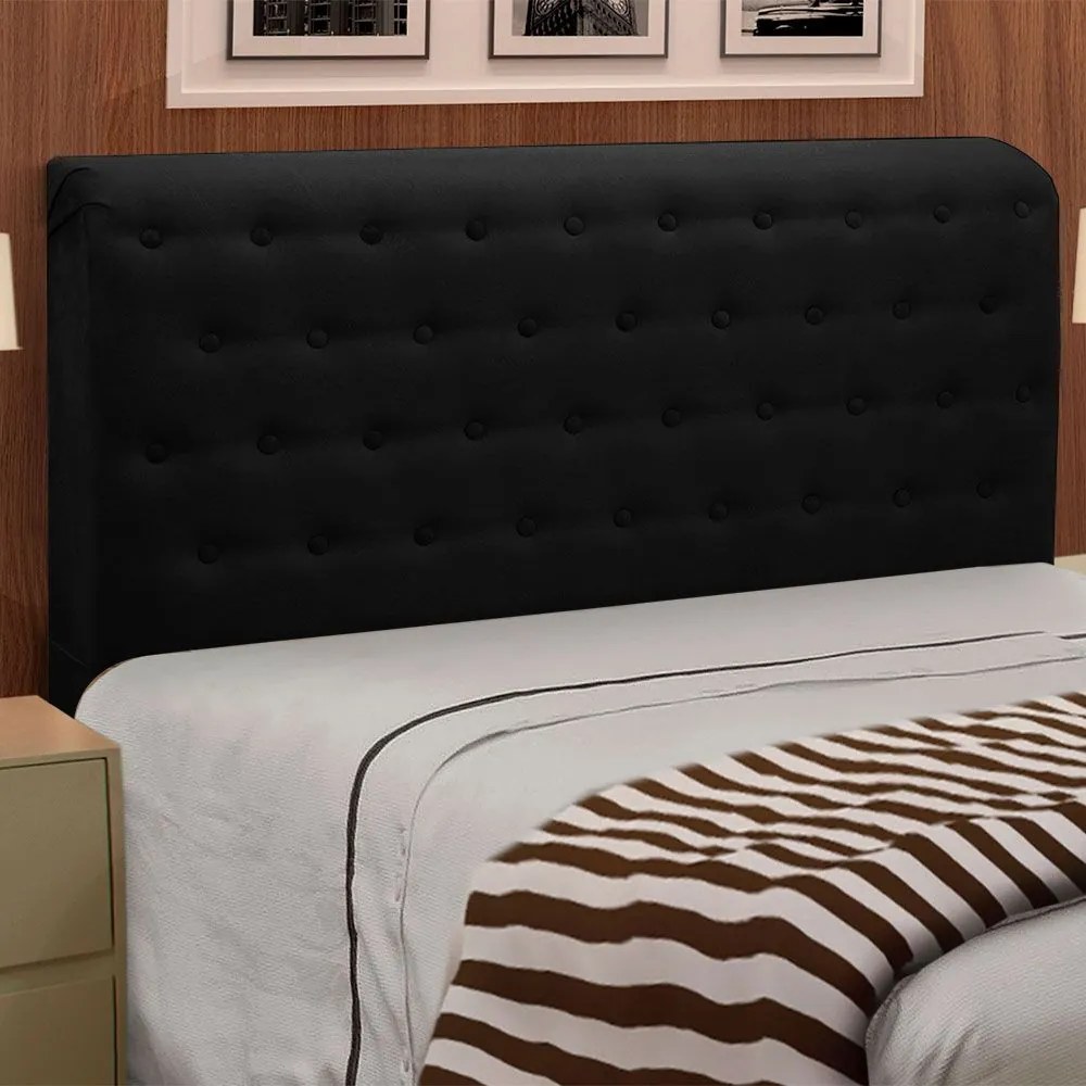 Cabeceira Giovana Cama Box Queen Casal 160 cm Suede Preto - D'Rossi