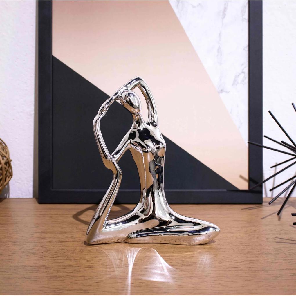 Escultura Yoga Prata em Porcelana Pose Pombo Real 20x16 cm - D'Rossi
