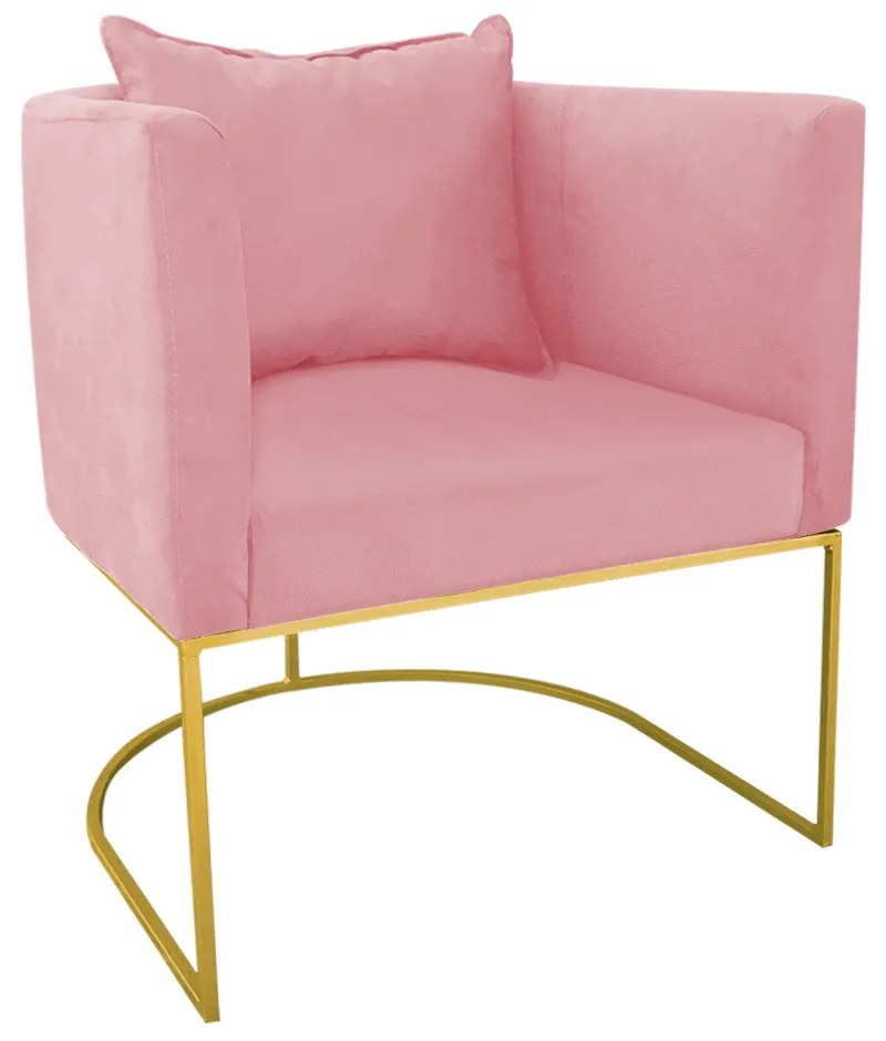 Poltrona Paola Suede Base Metálica Dourado D'Rossi - Rose