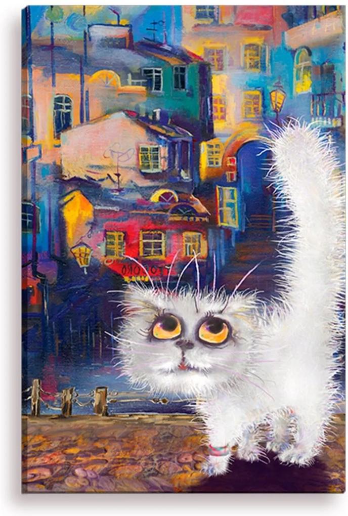 Tela Decorativa Estilo Pintura Gato da Noite na Cidade - Tamanho: 90x60cm (A-L) Unico
