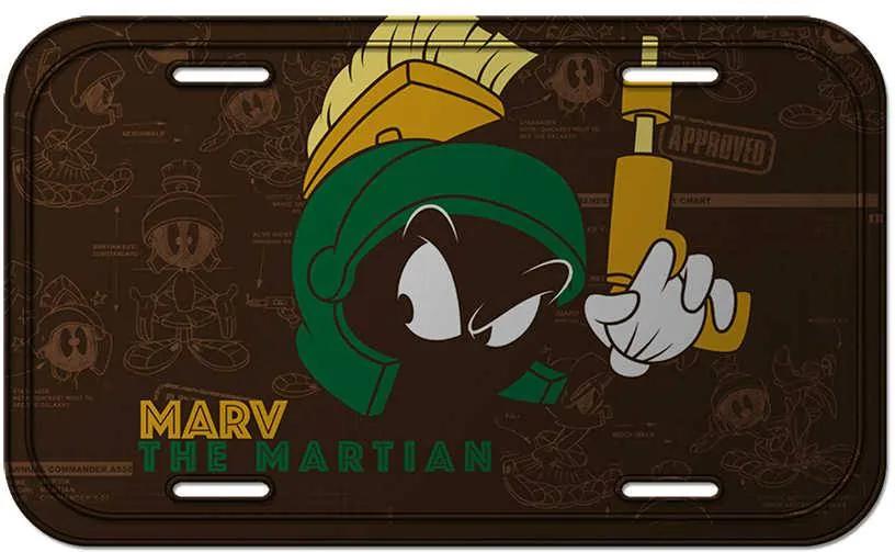 Placa de Parede Looney Tunes Marvin The Martian Fundo Preto em Metal