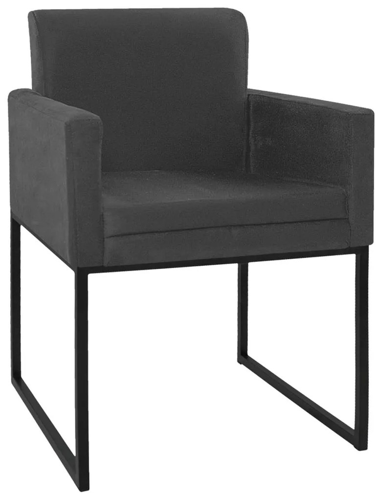 Poltrona Decorativa Bellinha Base de Ferro Preto Linho Chumbo  - ADJ Decor