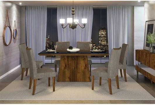 Conjunto Sala de Jantar com Mesa, Rústico, Decore e 6 Cadeiras Dubai