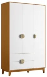 Guarda Roupa Solteiro 120cm 3 Portas Ipê Cinamomo/Branco - Albatroz
