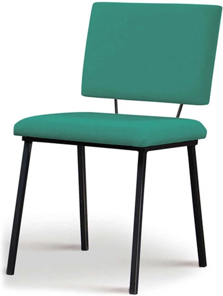 Cadeira Antonella Aço Preto Assento/Encosto Estofado Linho Azul Turquesa Daf