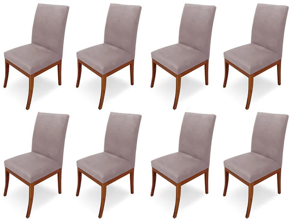 Conjunto 8 Cadeiras Raquel para Sala de Jantar Base de Eucalipto Suede Crepe