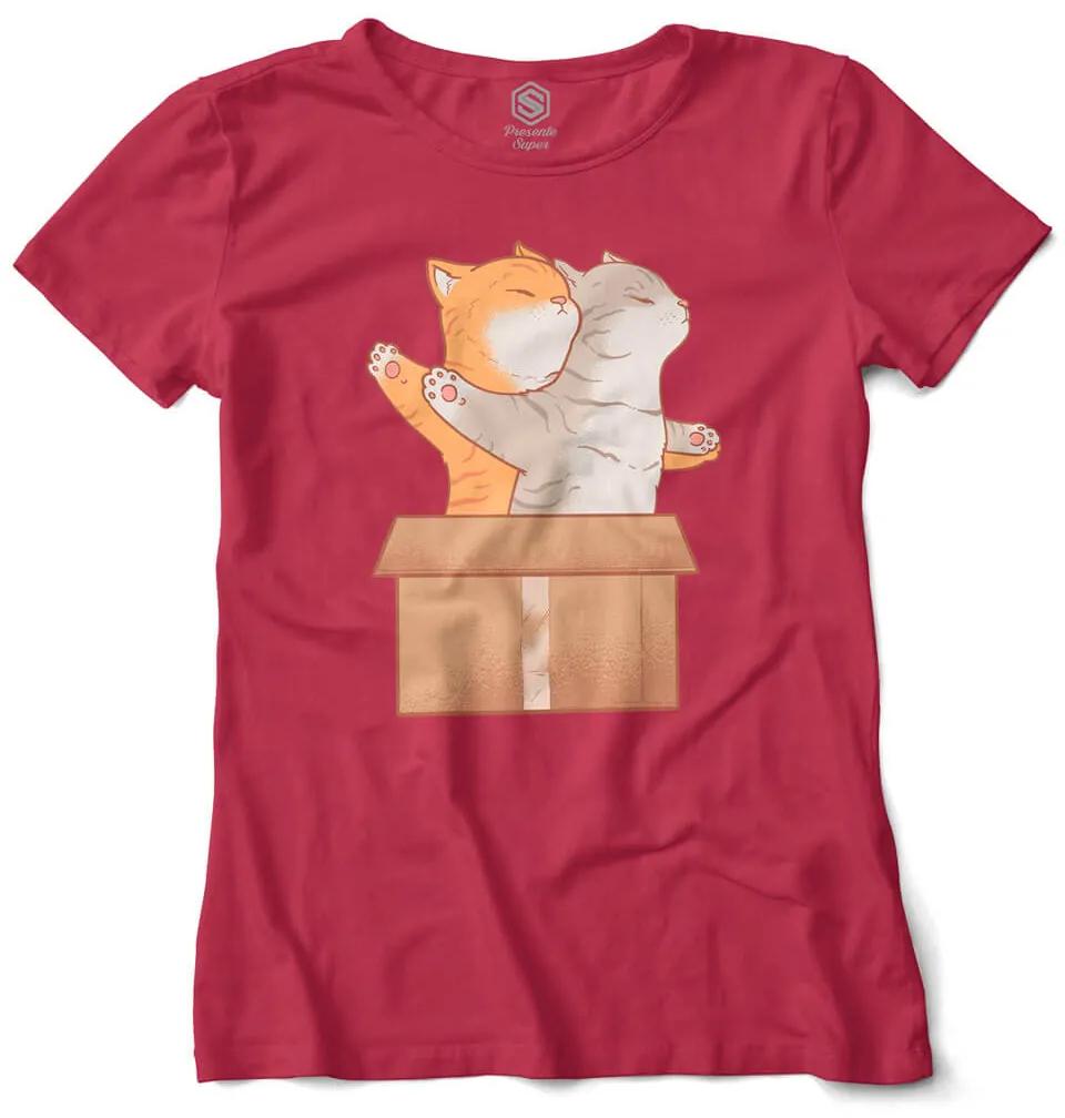 Camiseta Baby Look Gato Gatinhos Na Caixa Titanic - Vinho - XGG
